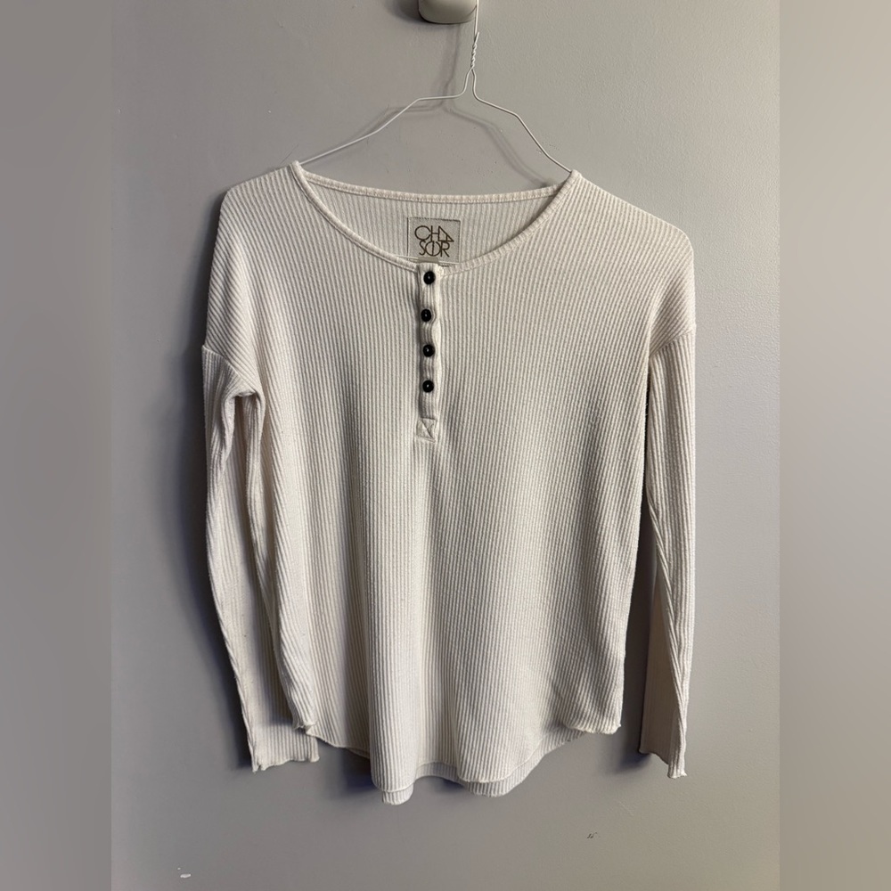 Chaser Cream Ribbed Long Sleeve Henley Top XS Made in USA